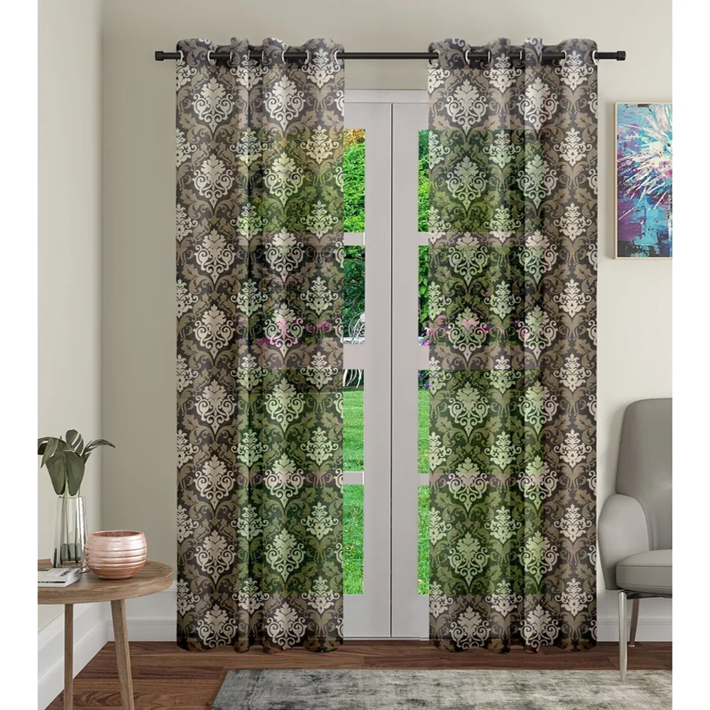 Cortina Damask Patterned Brown Sheer Door Curtain Regular (7FT X 4FT)