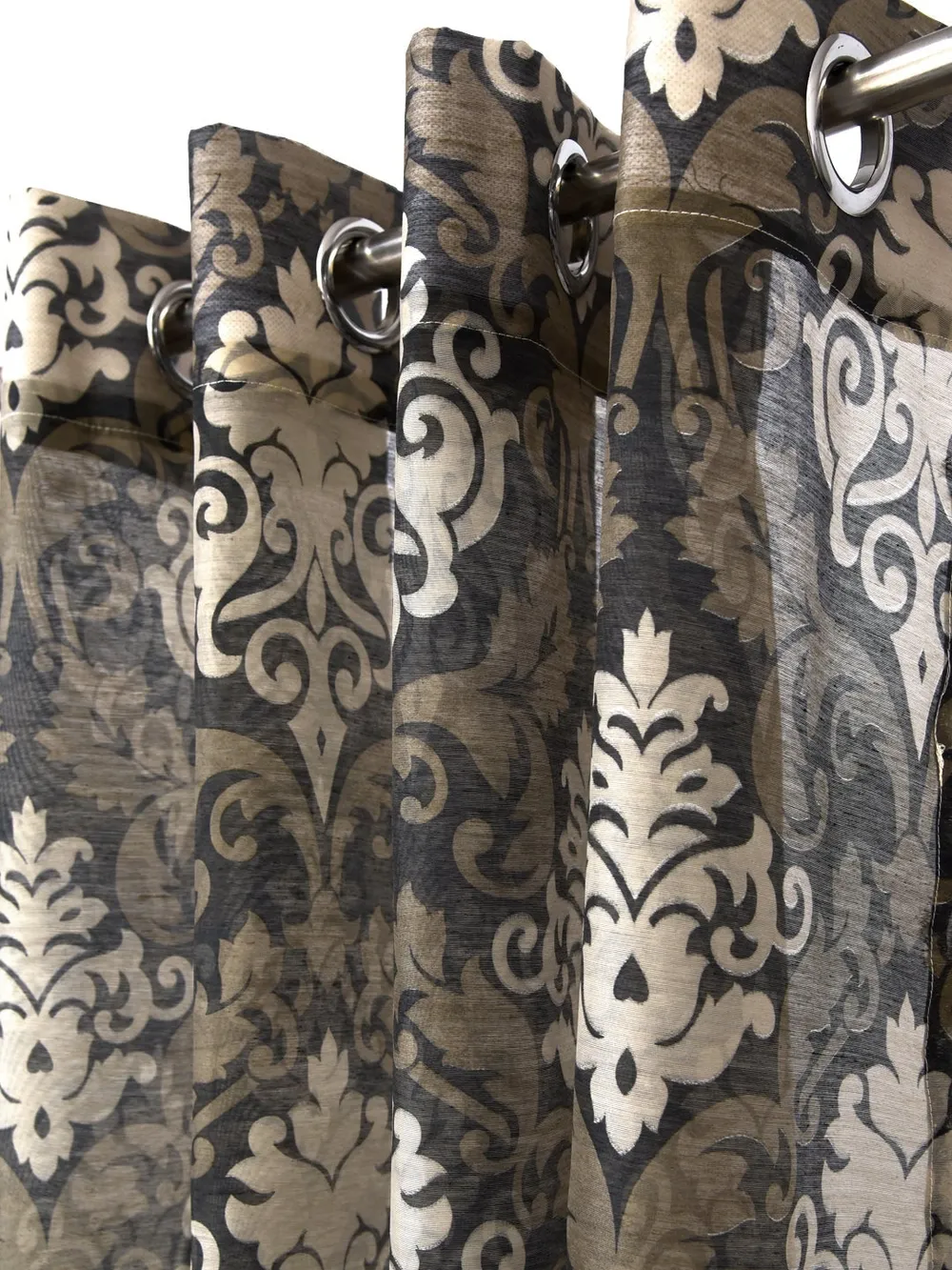 Cortina Damask Patterned Brown Sheer Window Curtain Pack of 2
