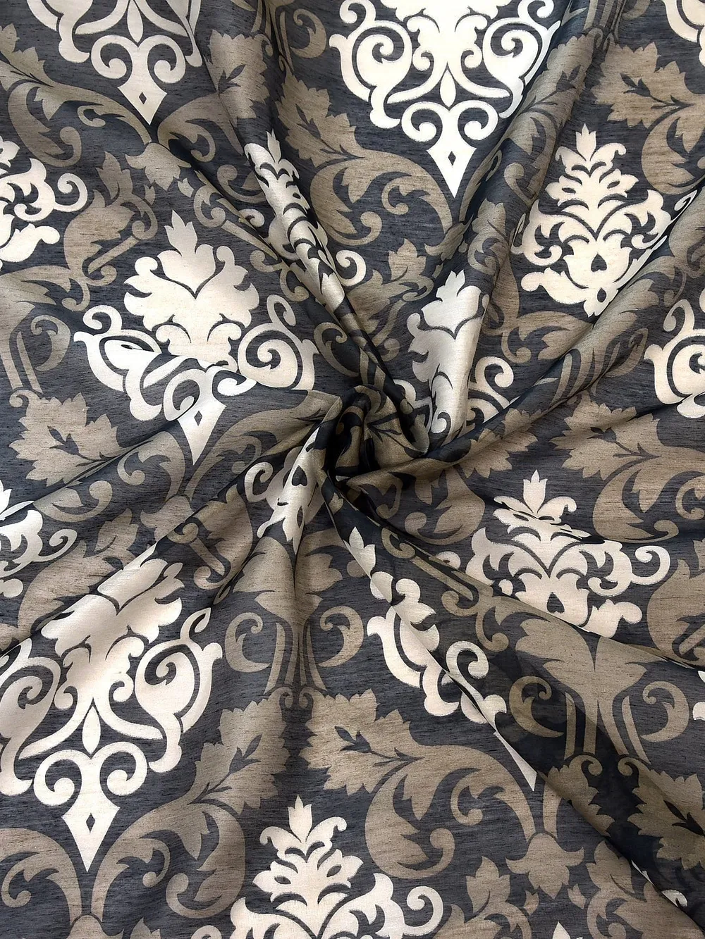 Cortina Damask Patterned Brown Sheer Window Curtain Pack of 2