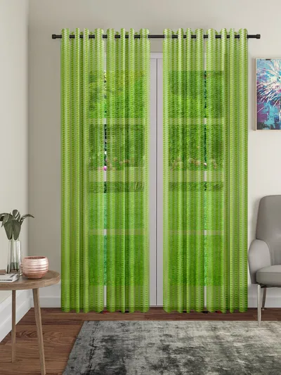 Cortina Florescent Green Designer Sheer Door Net Curtain
