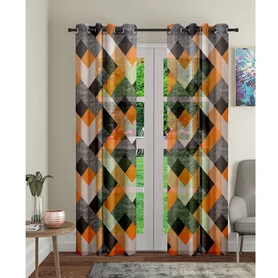 Cortina Geometric Orange & Black Sheer Door Net Curtain