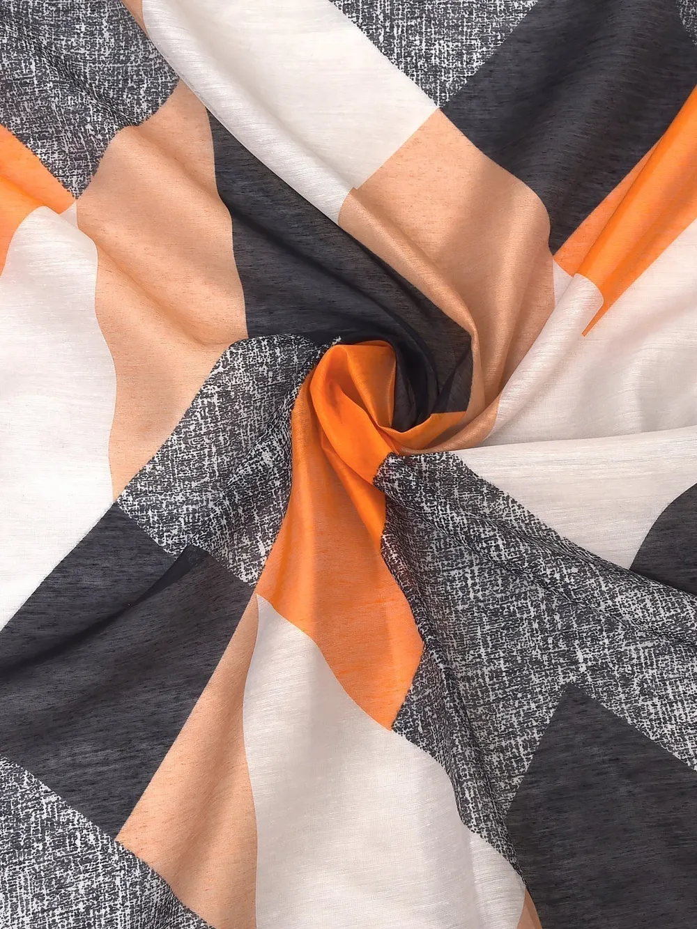 Cortina Geometric Orange & Black Sheer Door Net Curtain Regular (Size: 7FT X 4FT)