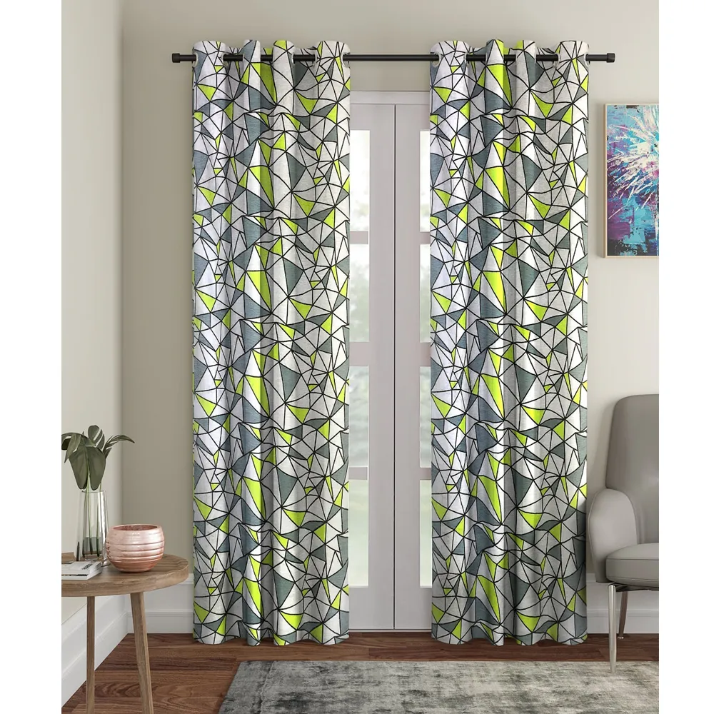 Cortina Geometric Yellow & Grey Sheer Door Net Curtain Regular (Size: 7FT X 4FT)