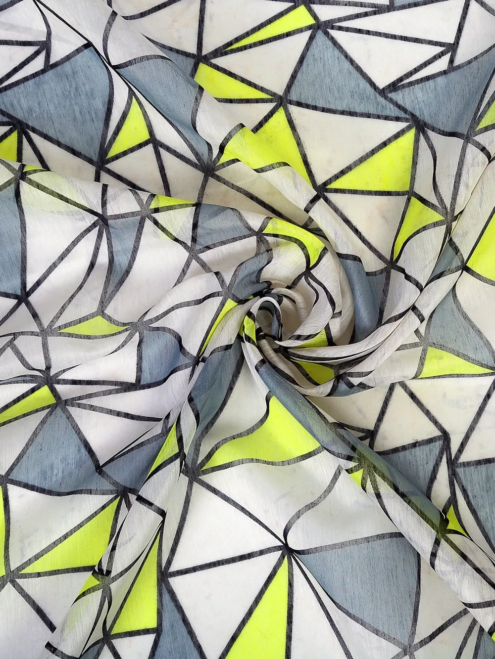 Cortina Geometric Yellow & Grey Sheer Door Net Curtain Regular (Size: 7FT X 4FT)