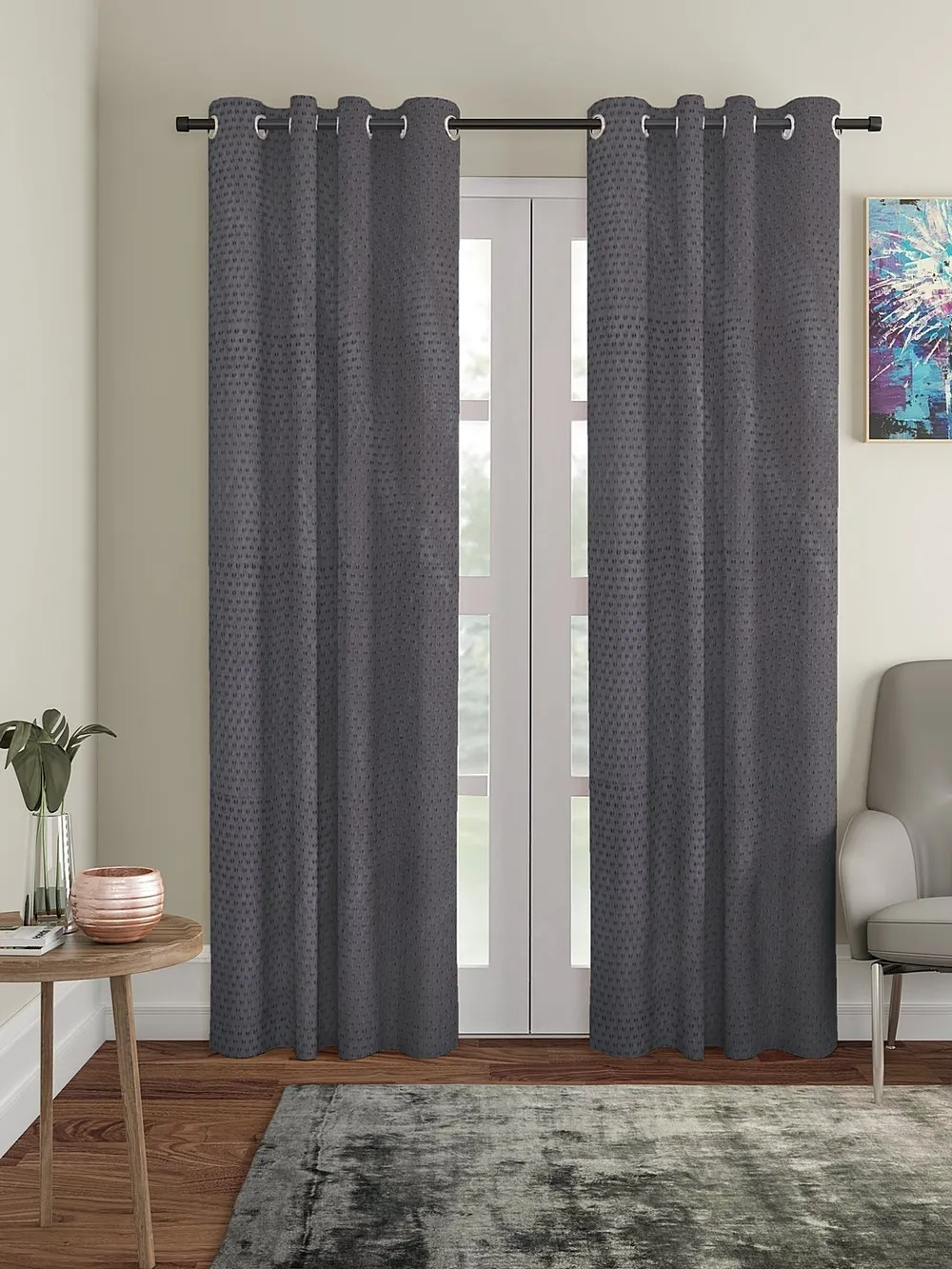 Cortina Grey Designer Eyelet Door Curtain Regular (Size: 210 cm x 115 cm)