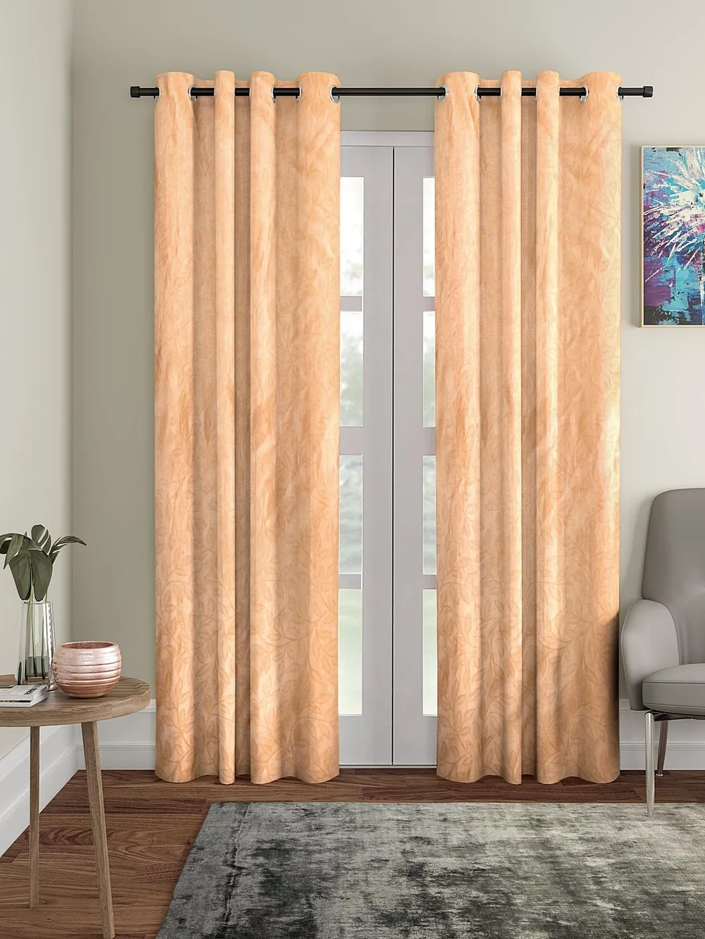 Cortina Light Beige Designer Eyelet Door Curtain Regular (Size: 210 cm x 115 cm)