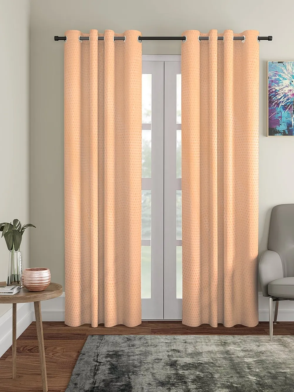 Cortina Light Peach Designer Eyelet Door Curtain Regular (Size: 210 cm x 115 cm)