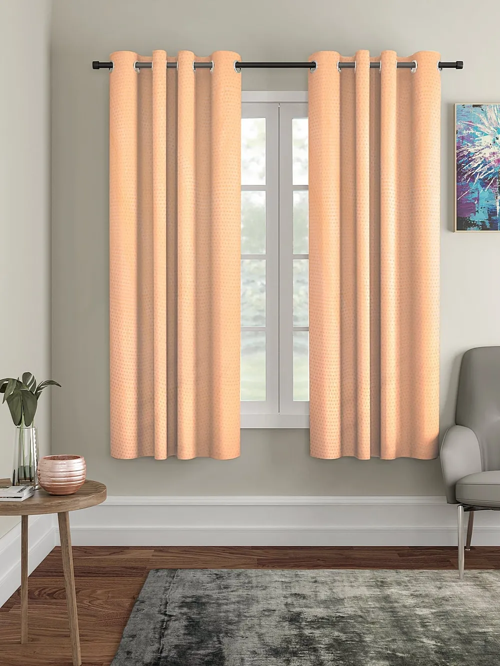 Cortina Light Peach Designer Eyelet Window Curtain Pack Of 2