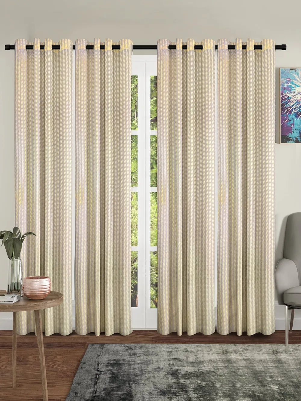 Cortina Light Yellow Designer Sheer Door Net Curtain Regular (Size: 7FT X 4FT)