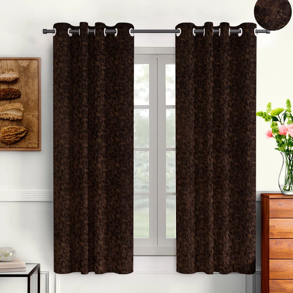 Cortina Luscious Brown Velvet Soft Eyelet Curtain-Set of 2 Window