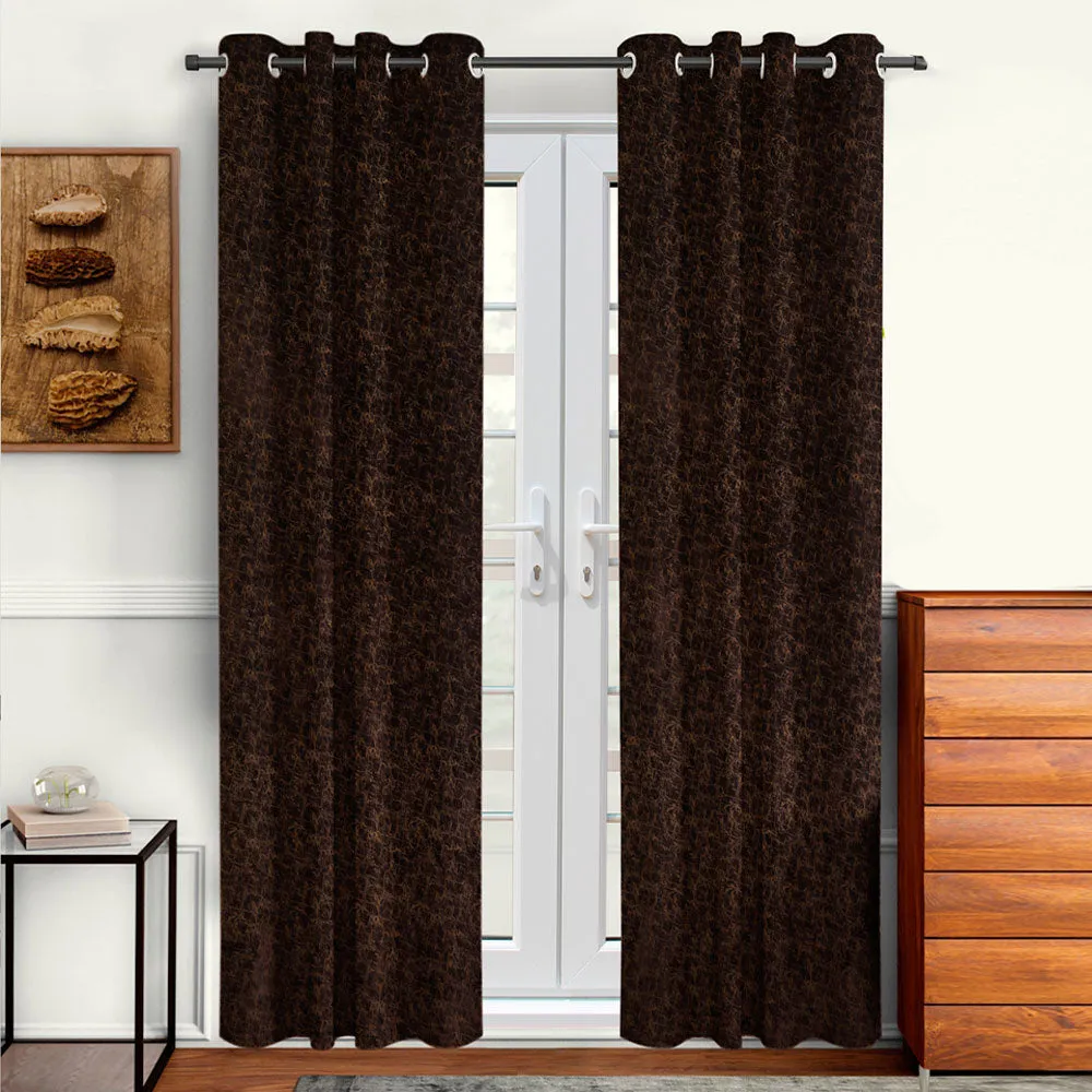 Cortina Luscious Brown Velvet Soft Eyelet Curtain-Set of 2 Window