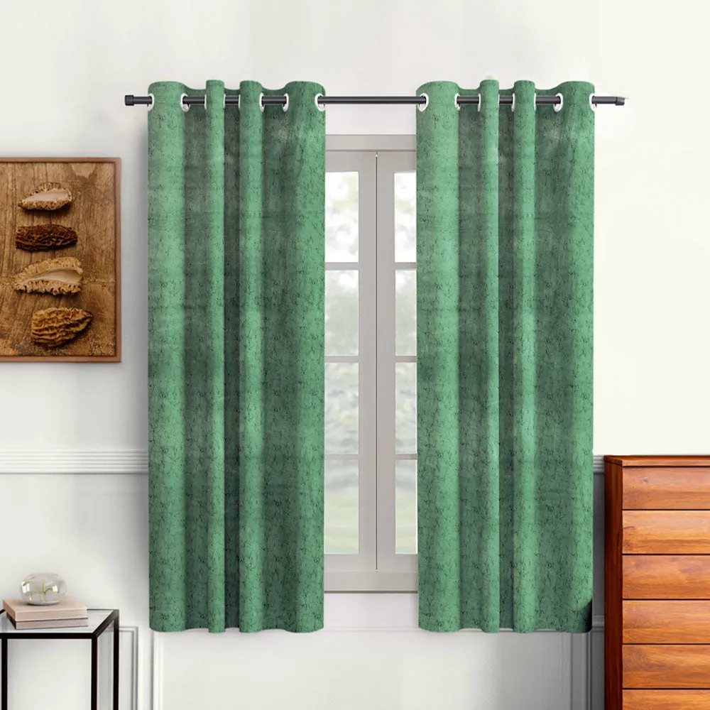 Cortina Luscious Green Velvet Soft Eyelet Curtain-Set of 2 Window