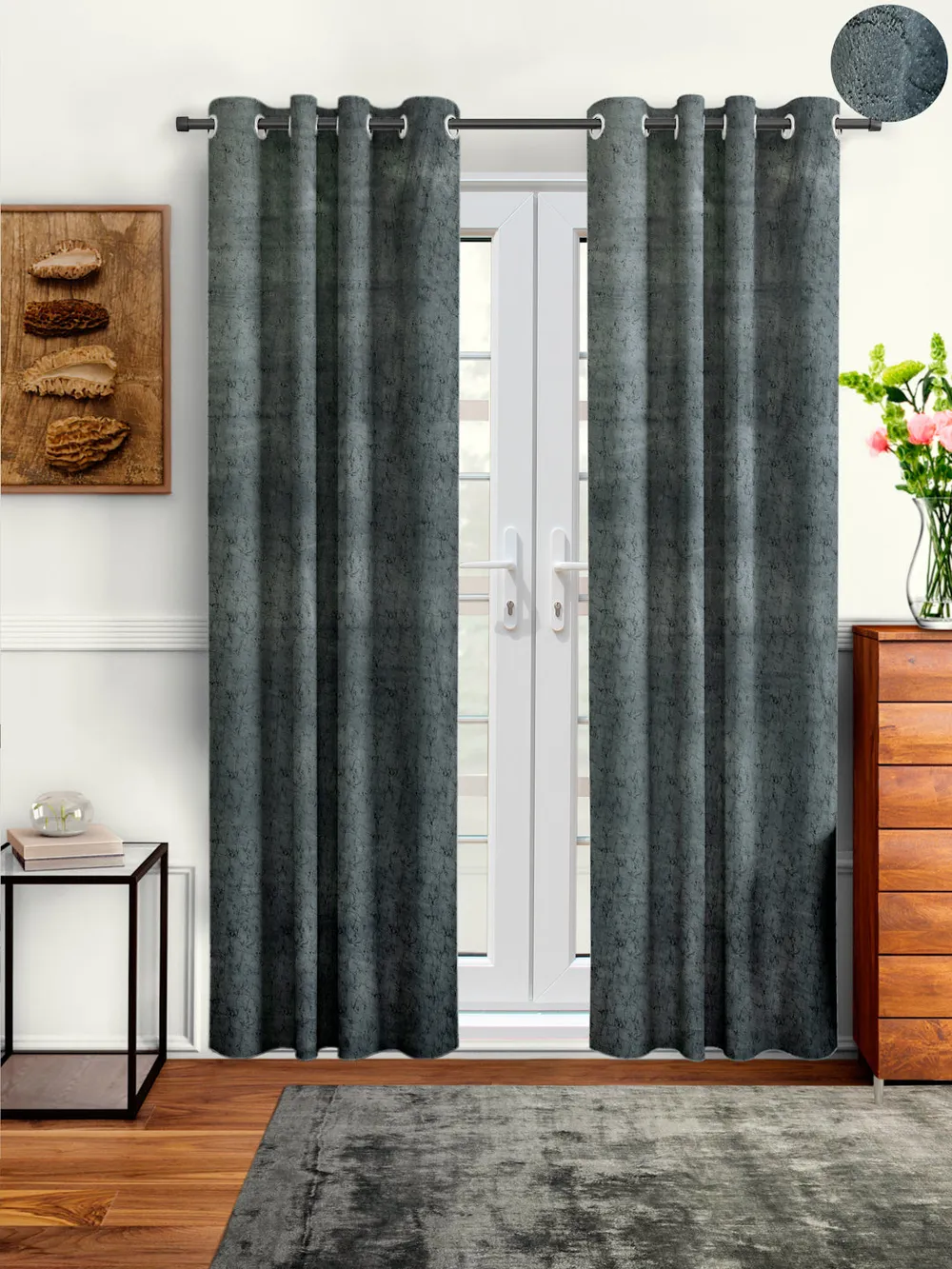 Cortina Luscious Grey Velvet Soft Eyelet Curtain Window