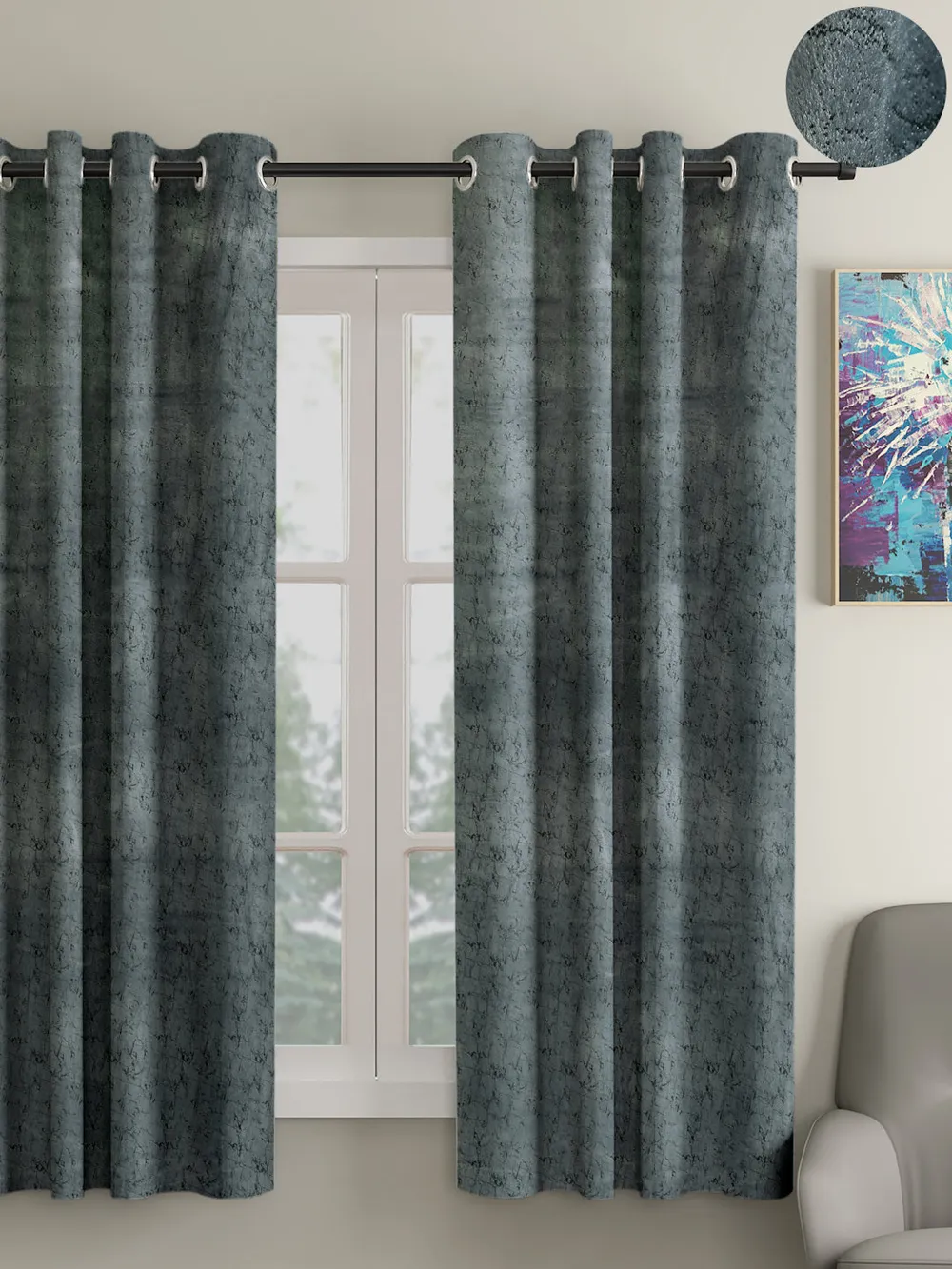 Cortina Luscious Grey Velvet Soft Eyelet Curtain Window