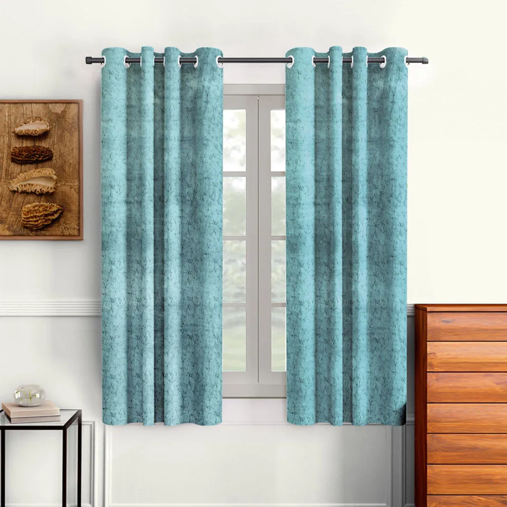 Cortina Luscious Light Blue Velvet Soft Eyelet Curtain-Set of 2 Window