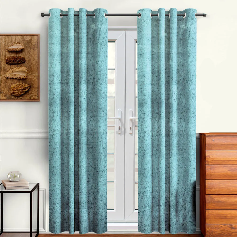 Cortina Luscious Light Blue Velvet Soft Eyelet Curtain-Set of 2 Window