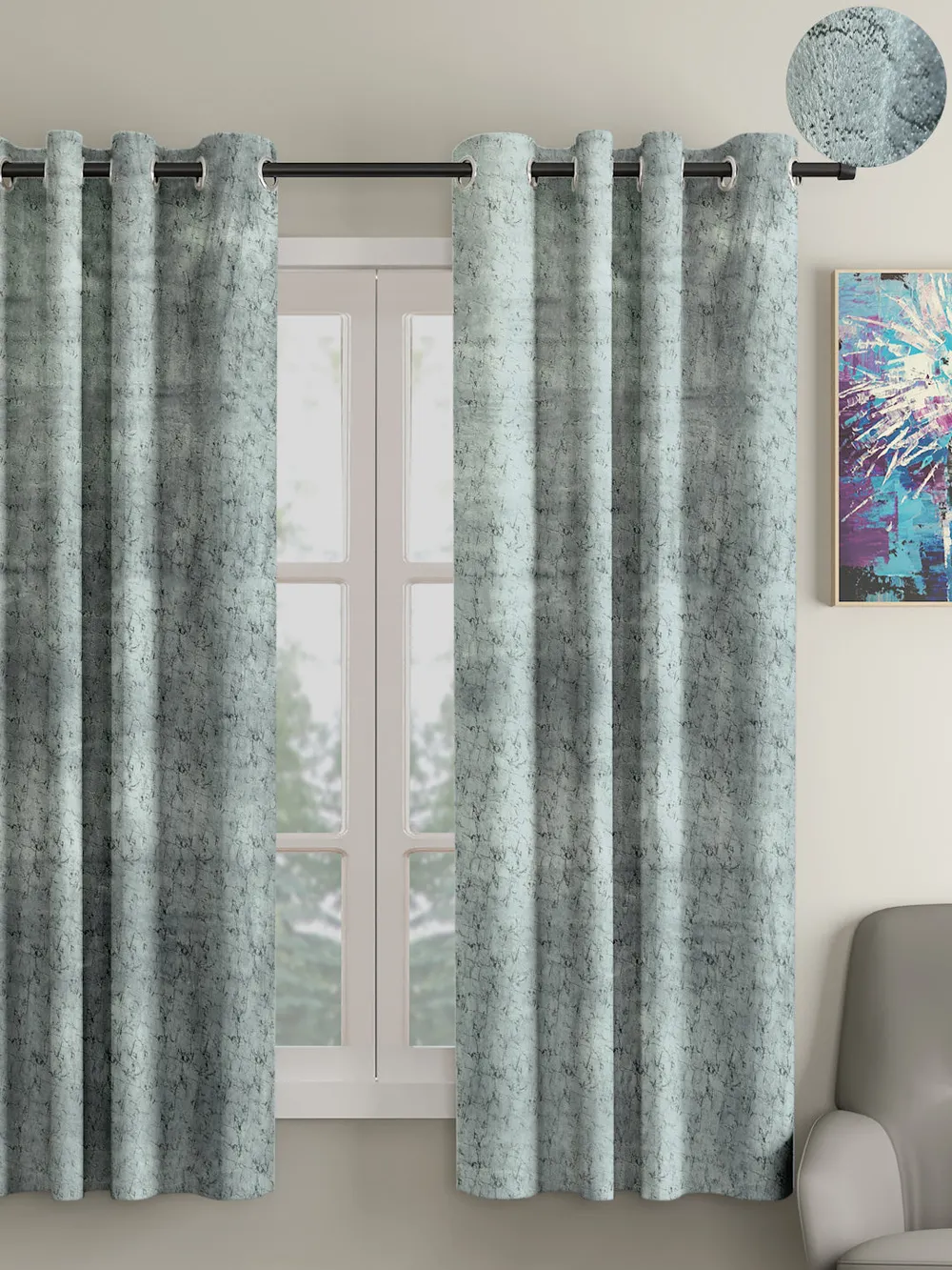 Cortina Luscious Light Grey Velvet Soft Eyelet Curtain Window