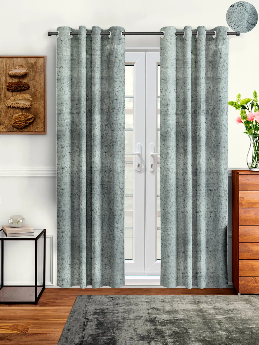 Cortina Luscious Light Grey Velvet Soft Eyelet Curtain Window