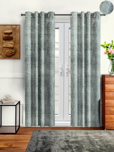 Cortina Luscious Light Grey Velvet Soft Eyelet Curtain