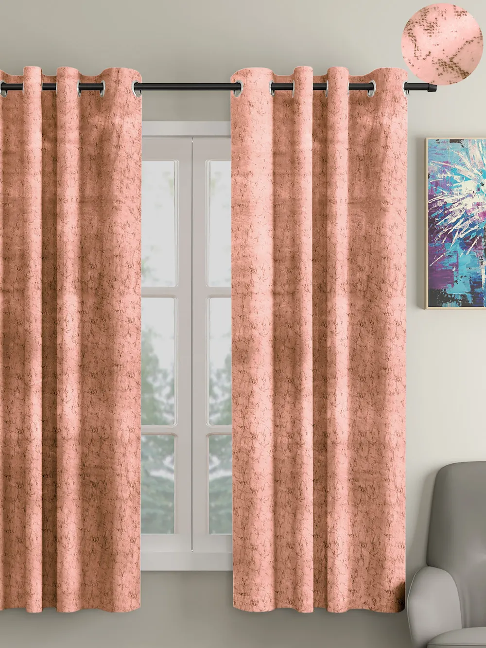 Cortina Luscious Light Grey Velvet Soft Eyelet Curtain-Set of 2 Window