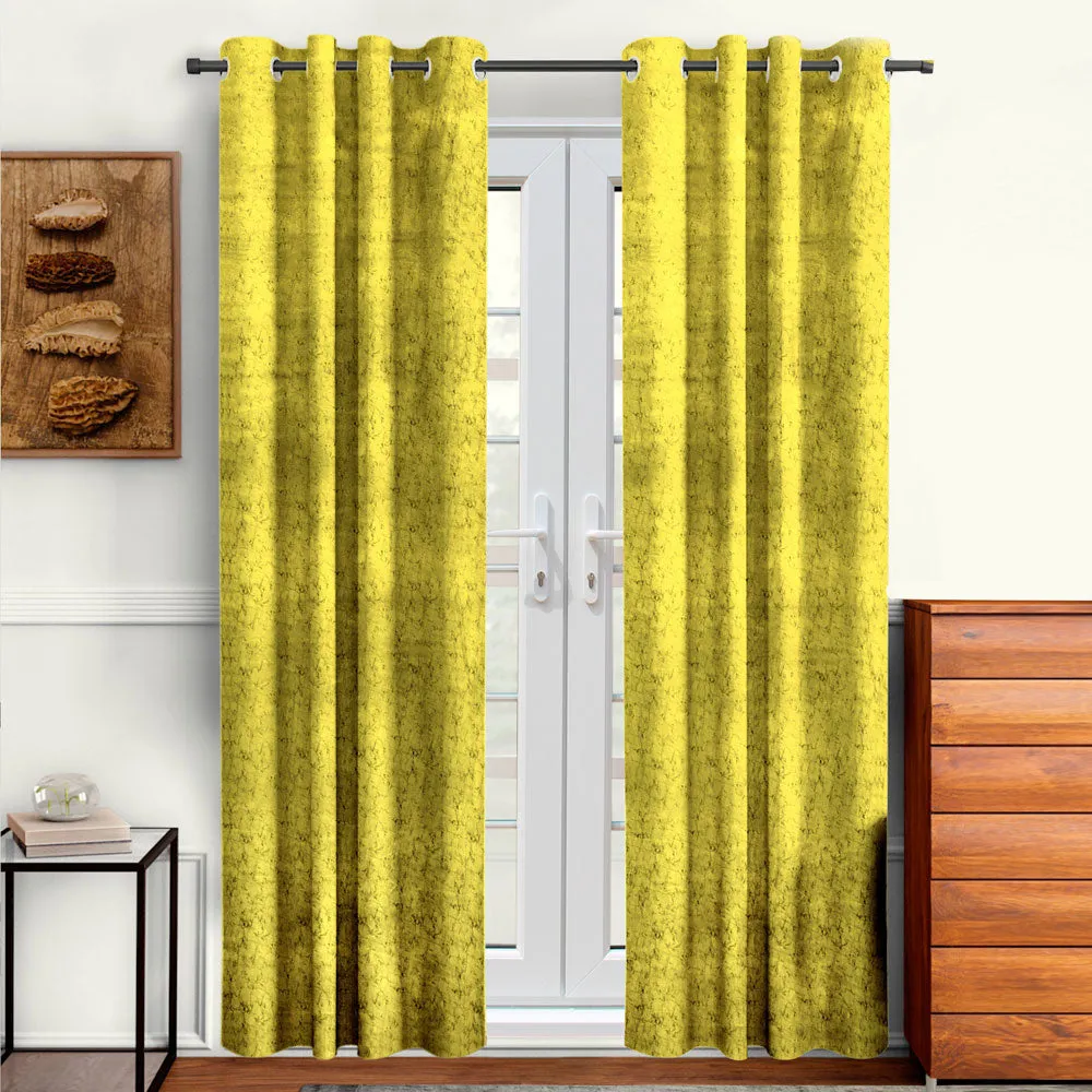 Cortina Luscious Light Yellow Velvet Soft Eyelet Curtain-Set of 2 Window