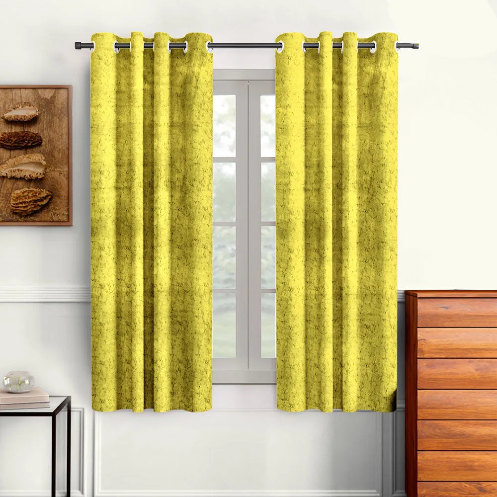 Cortina Luscious Light Yellow Velvet Soft Eyelet Curtain-Set of 2 Window