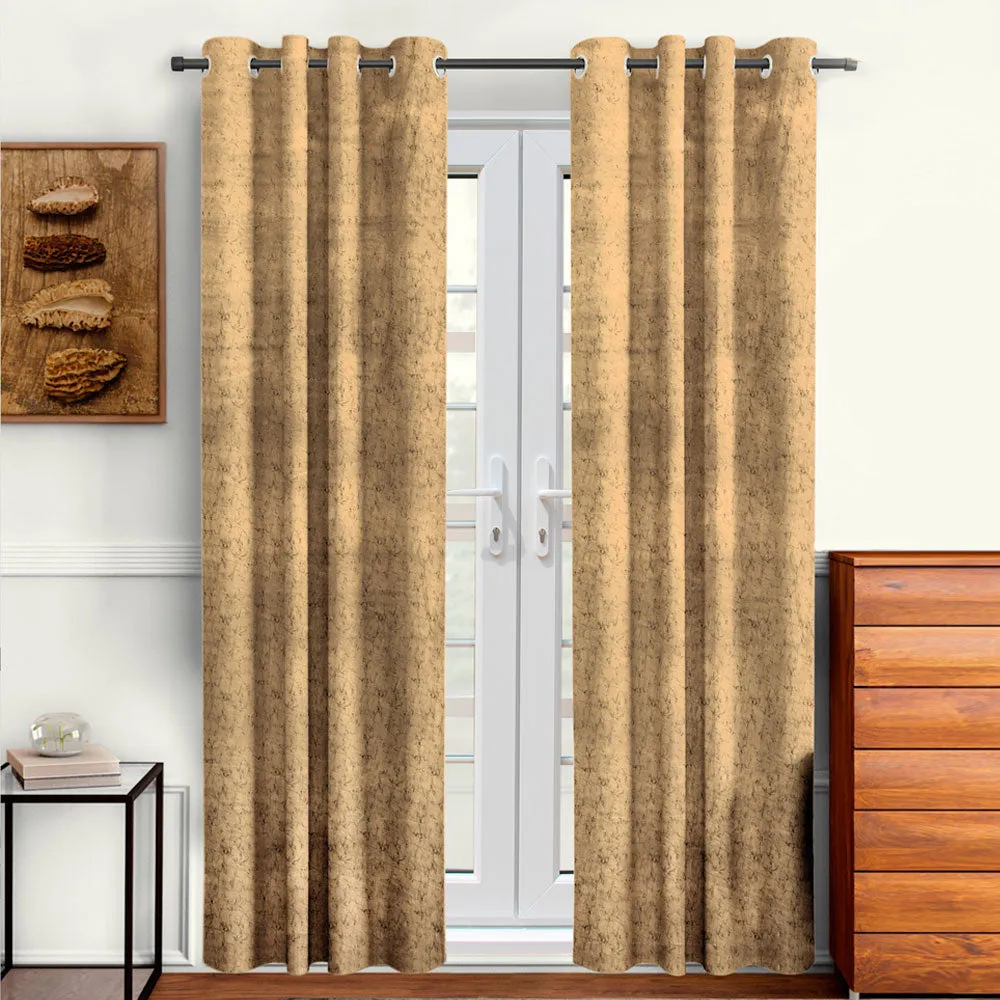Cortina Luscious Mustard Velvet Soft Eyelet Curtain-Set of 2 Window