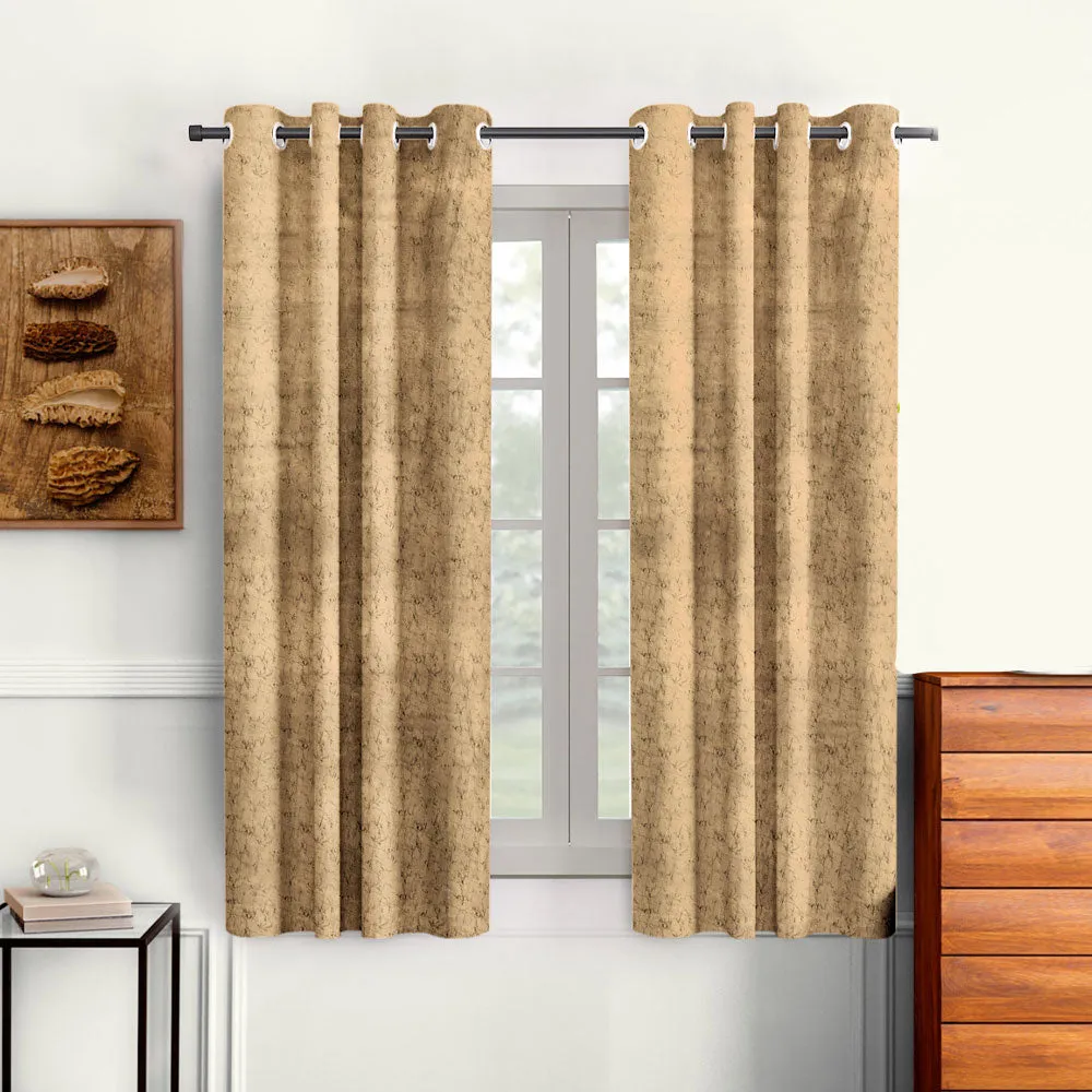Cortina Luscious Mustard Velvet Soft Eyelet Curtain-Set of 2 Window