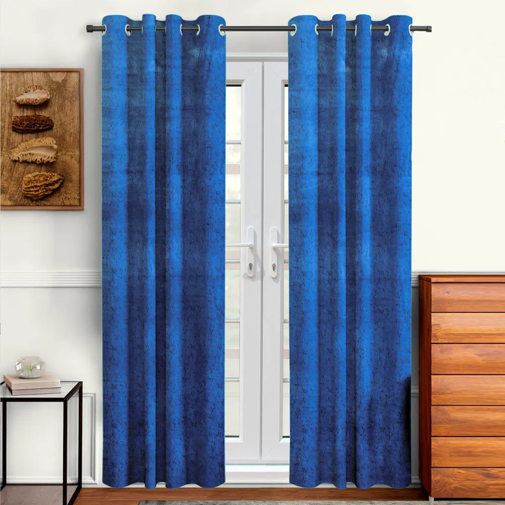 Cortina Luscious Navy Blue Velvet Soft Eyelet Curtain-Set of 2 Window