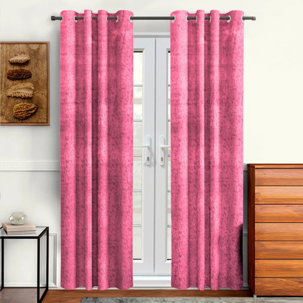 Cortina Luscious Pink Velvet Soft Eyelet Curtain-Set of 2 Window