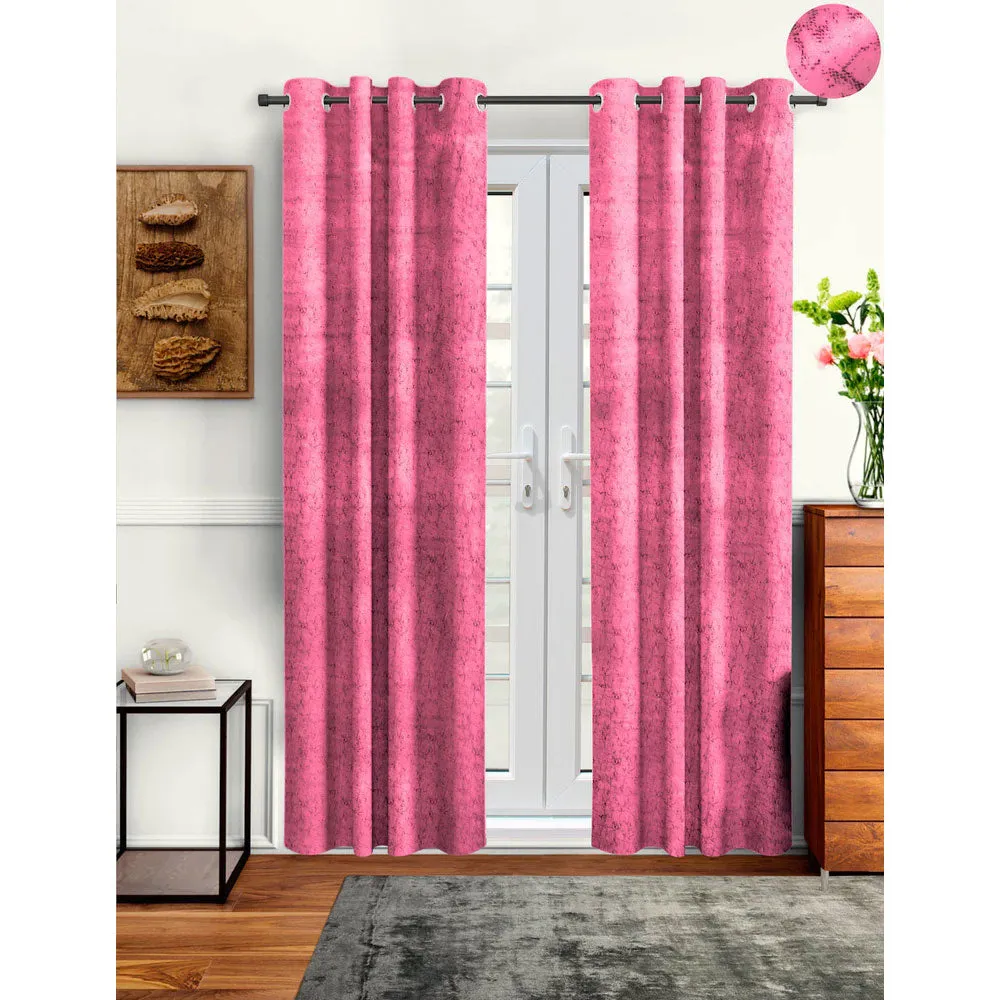 Cortina Luscious Pink Velvet Soft Eyelet Curtain-Set of 2 Window
