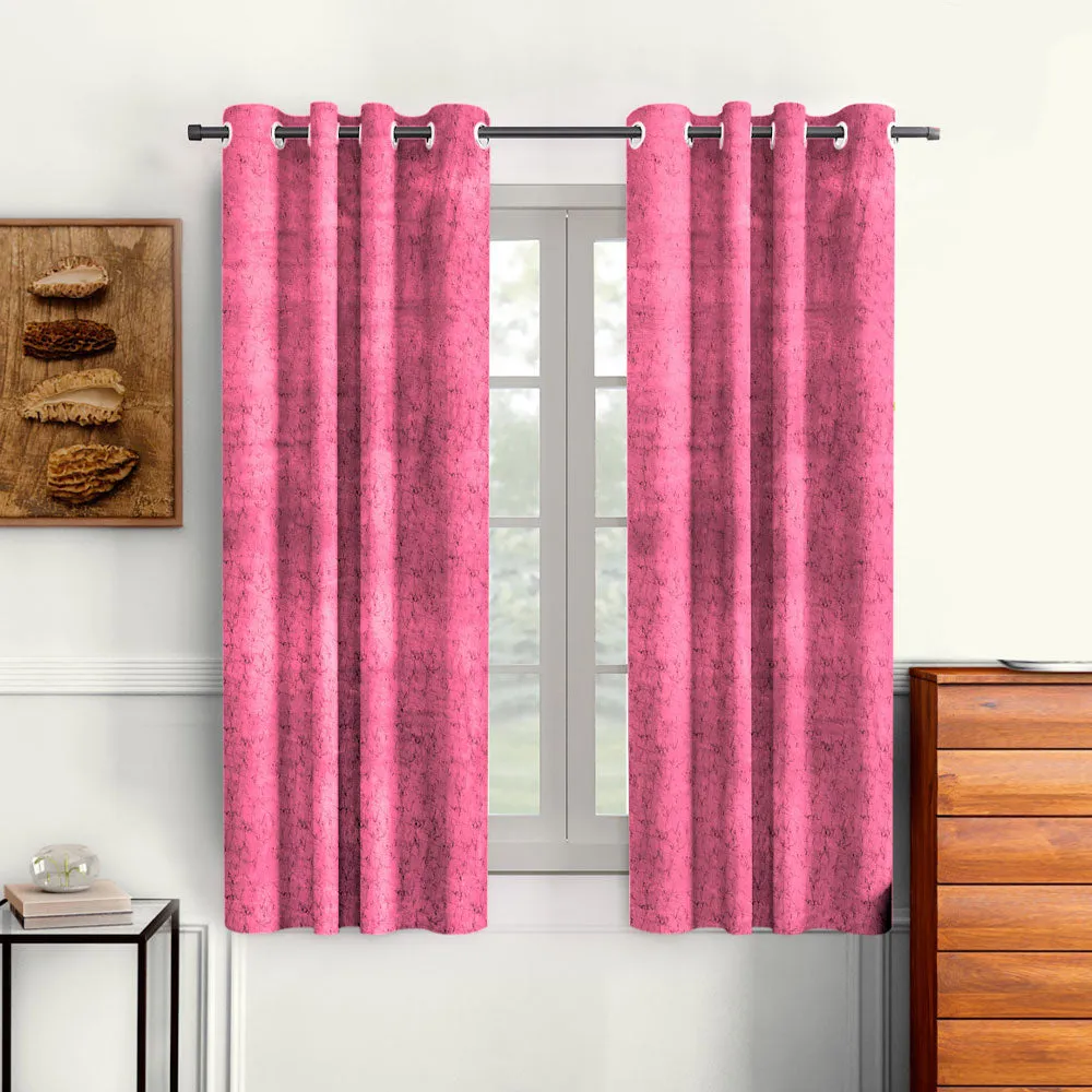 Cortina Luscious Pink Velvet Soft Eyelet Curtain-Set of 2 Window