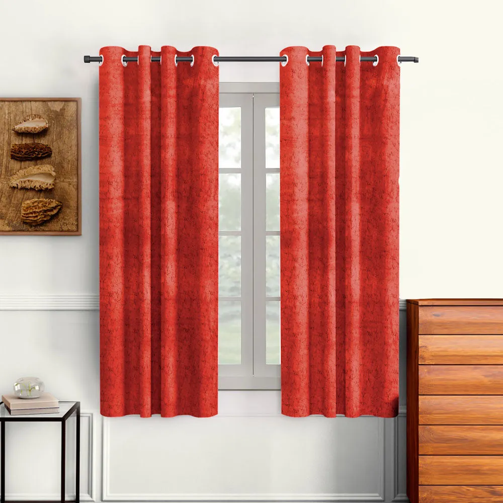 Cortina Luscious Red Velvet Soft Eyelet Curtain-Set of 2 Window