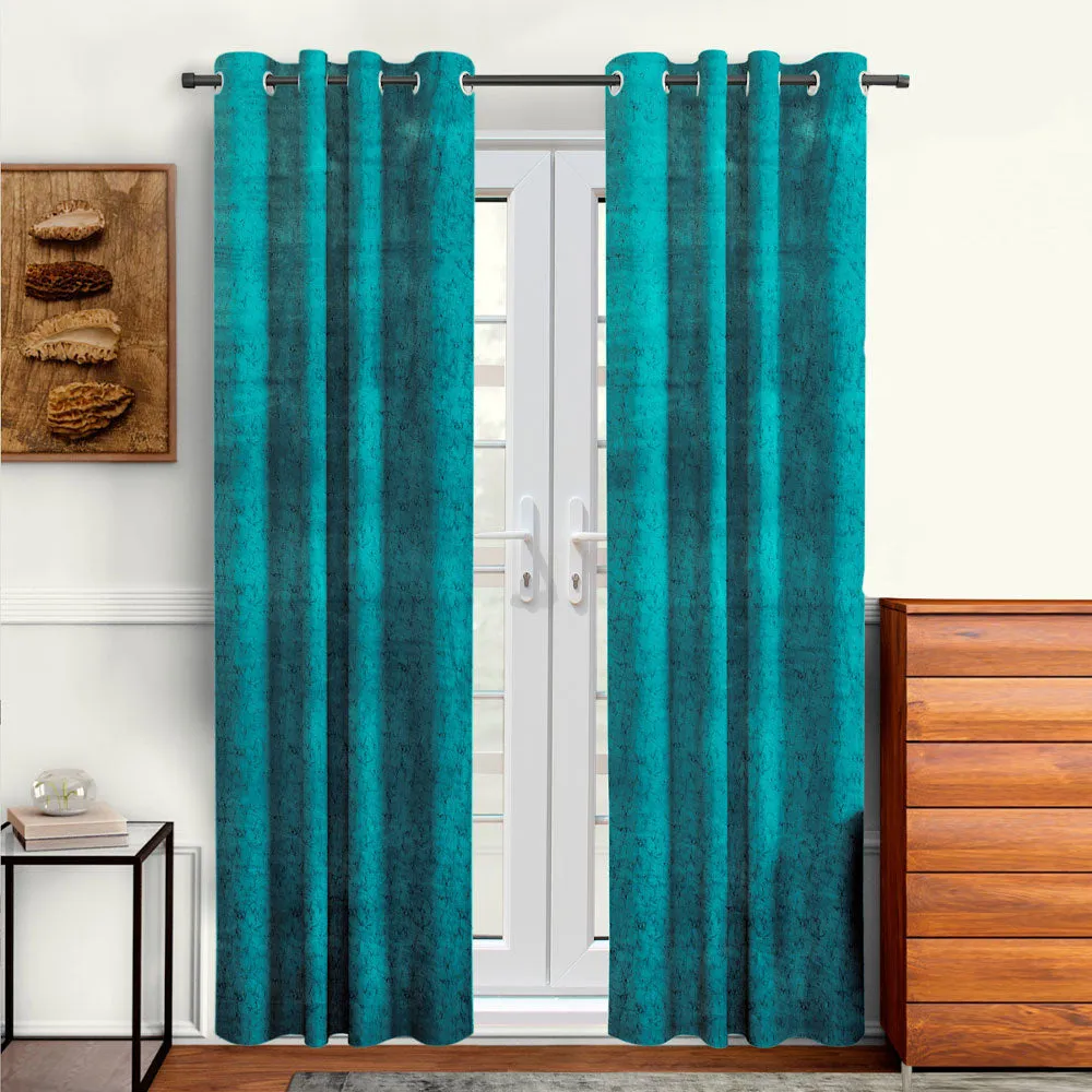 Cortina Luscious Rich Blue Velvet Soft Eyelet Curtain-Set of 2 Window
