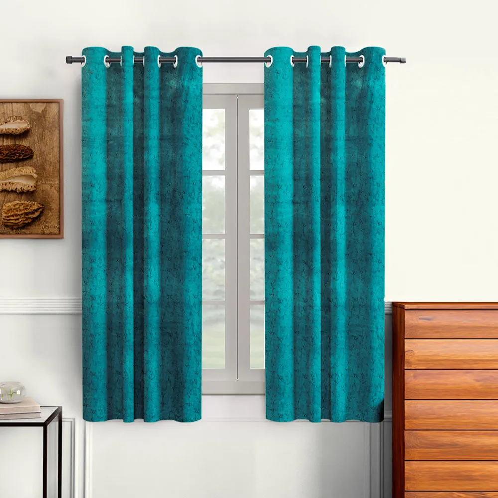 Cortina Luscious Rich Blue Velvet Soft Eyelet Curtain-Set of 2 Window