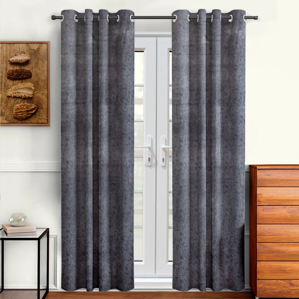 Cortina Luscious Silver Velvet Soft Eyelet Curtain-Set of 2 Window