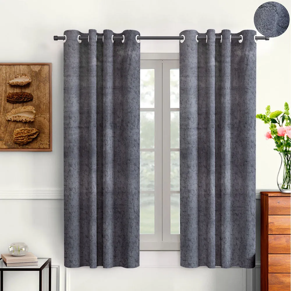 Cortina Luscious Silver Velvet Soft Eyelet Curtain-Set of 2 Window