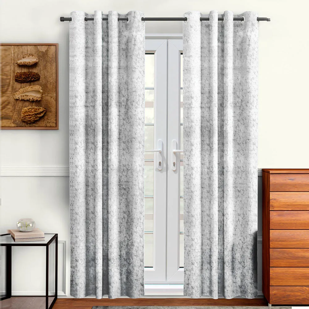 Cortina Luscious White Velvet Soft Eyelet Curtain-Set of 2 Window