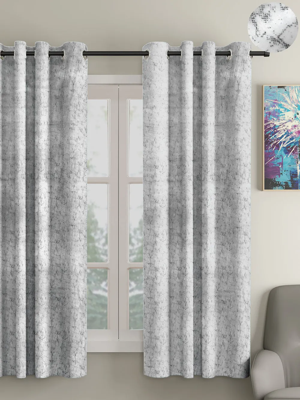 Cortina Luscious White Velvet Soft Eyelet Curtain-Set of 2 Window