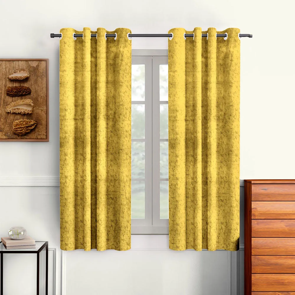 Cortina Luscious Yellow Velvet Soft Eyelet Curtain-Set of 2 Window