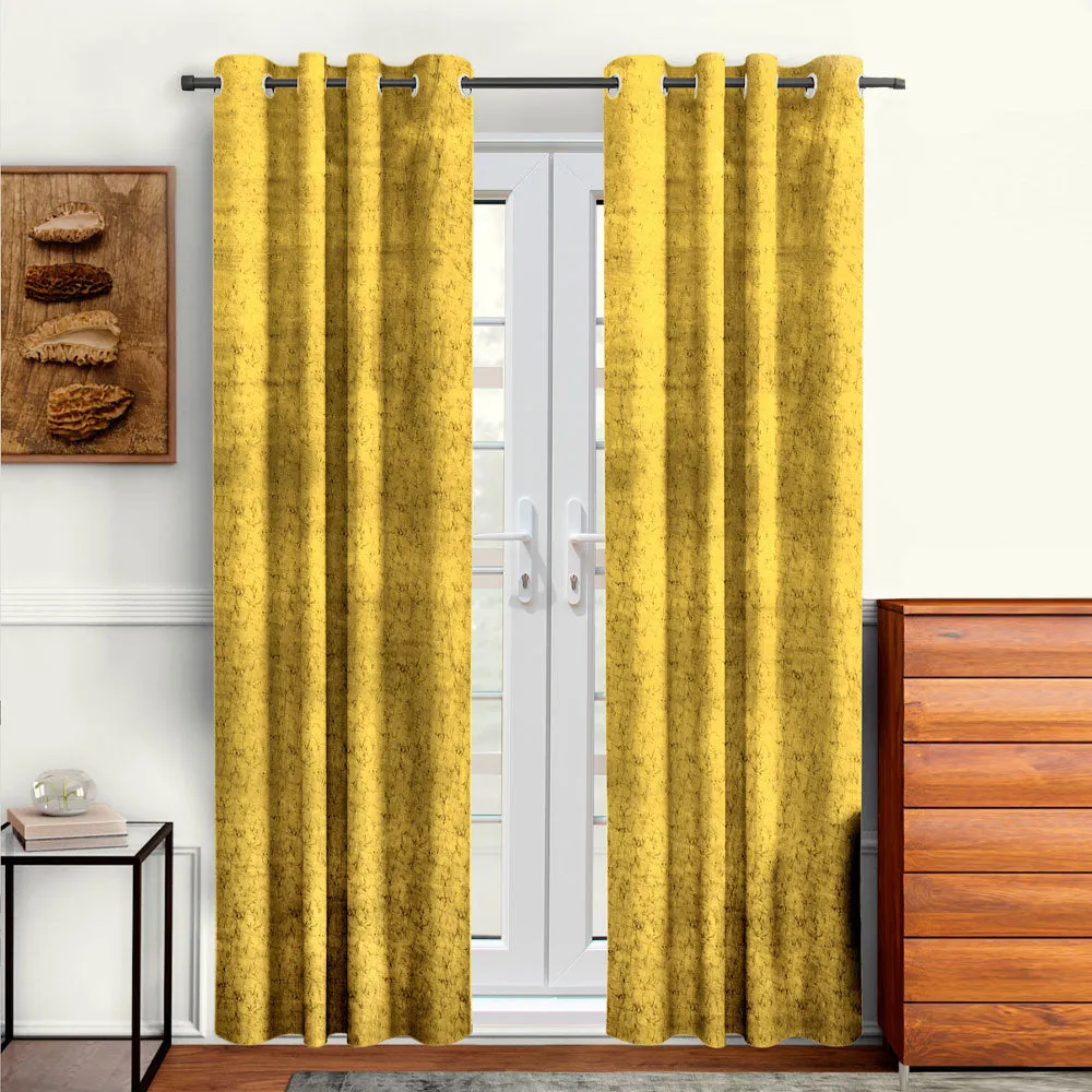Cortina Luscious Yellow Velvet Soft Eyelet Curtain-Set of 2 Window