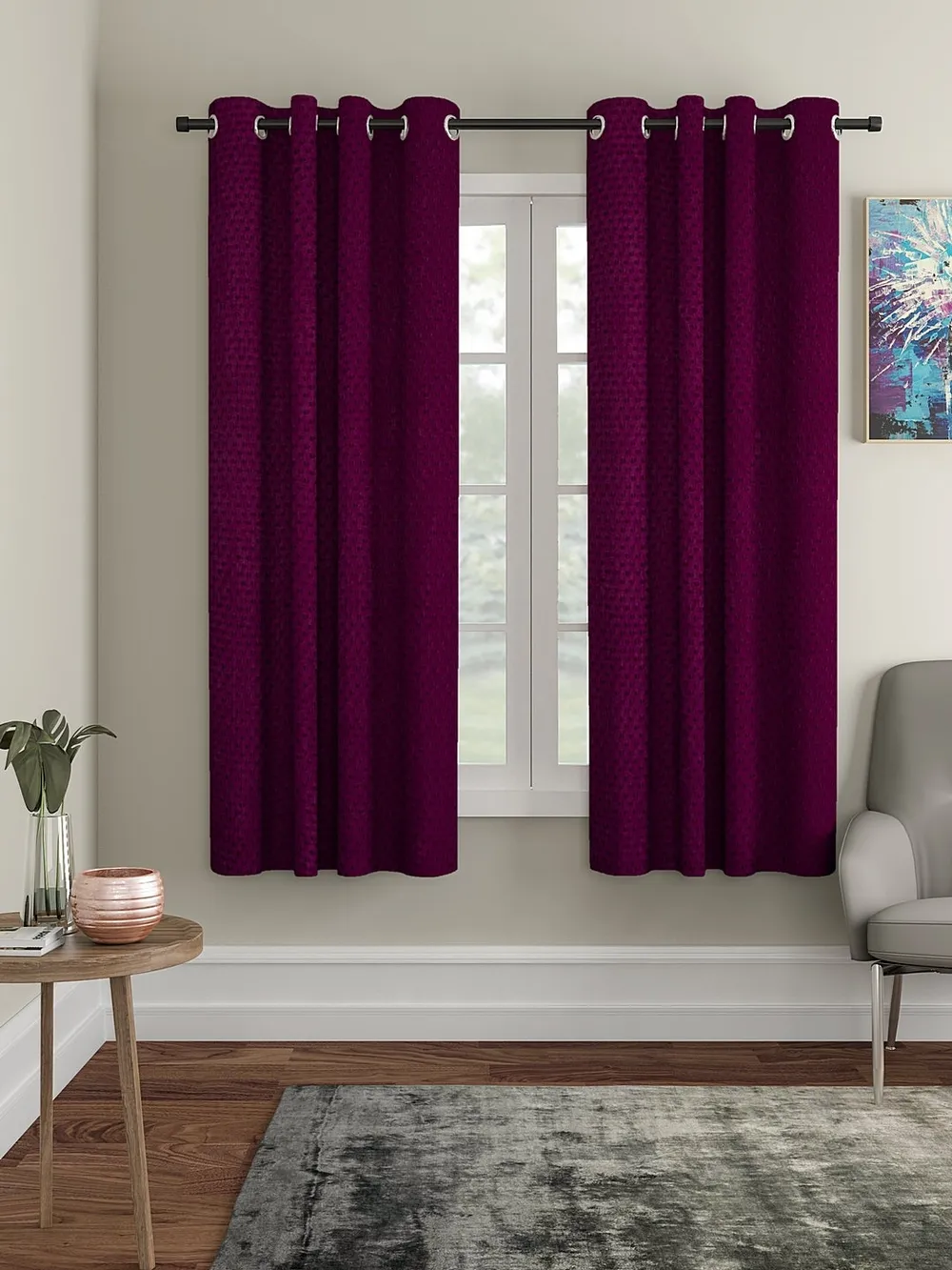 Cortina Magenta Designer Eyelet Window Curtain Pack Of 2