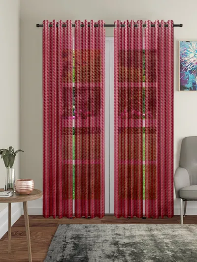 Cortina Maroon Intricate Designer Sheer Door Net Curtain