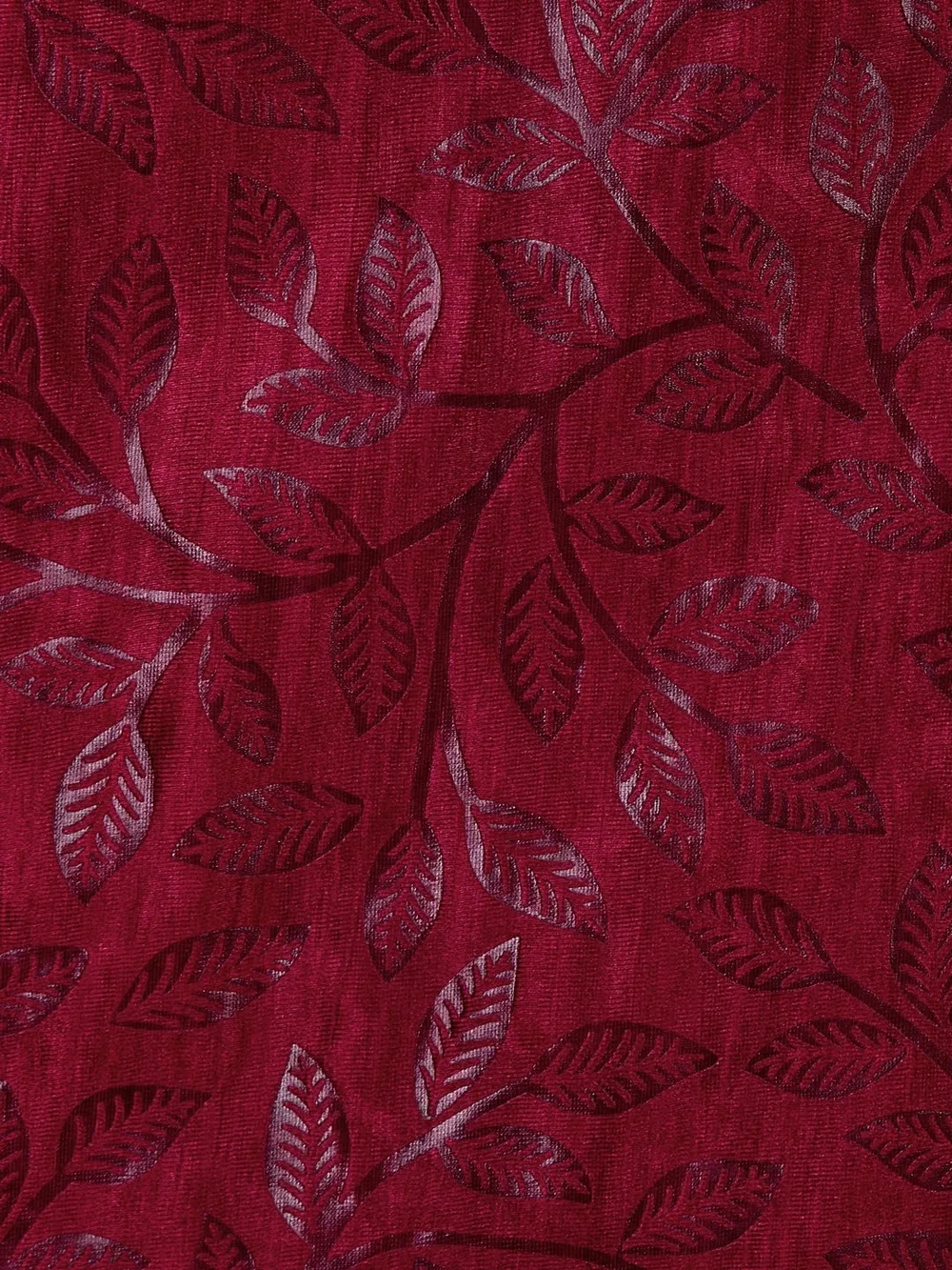 Cortina Maroon Leaves Designer Eyelet Door Curtain set of 2 Regular (Size: 210 cm x 115 cm)