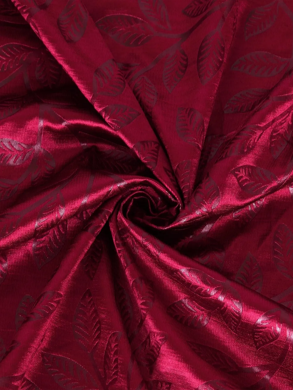 Cortina Maroon Leaves Designer Eyelet Door Curtain set of 2 Regular (Size: 210 cm x 115 cm)