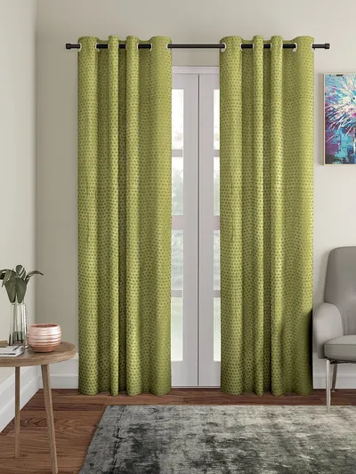 Cortina Olive Green Designer Eyelet Door Curtain