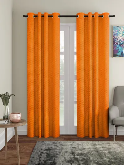 Cortina Orange Designer Eyelet Door Curtain