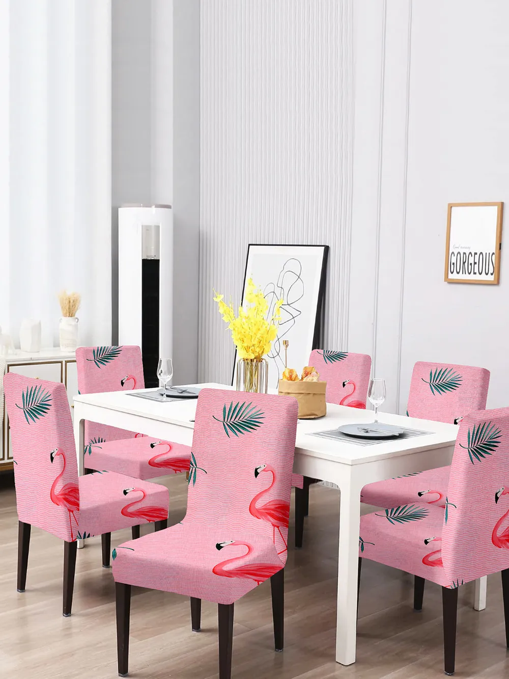 Cortina Pink Abstract Print Polyester Chair Cover (Set of 2, 4 & 6) Pack of 2