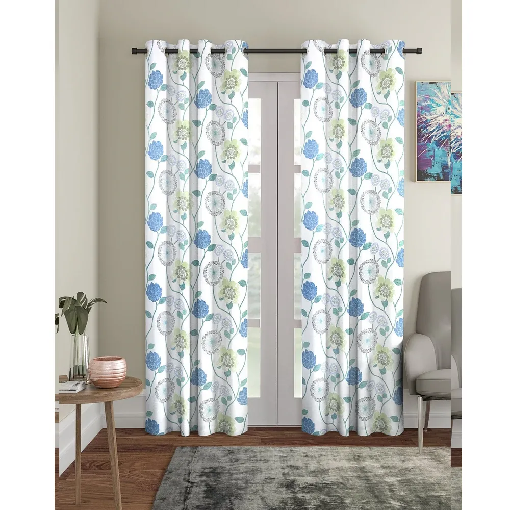 Cortina Pleasing White Printed Sheer Door Net Curtain Regular (Size: 7FT X 4FT)