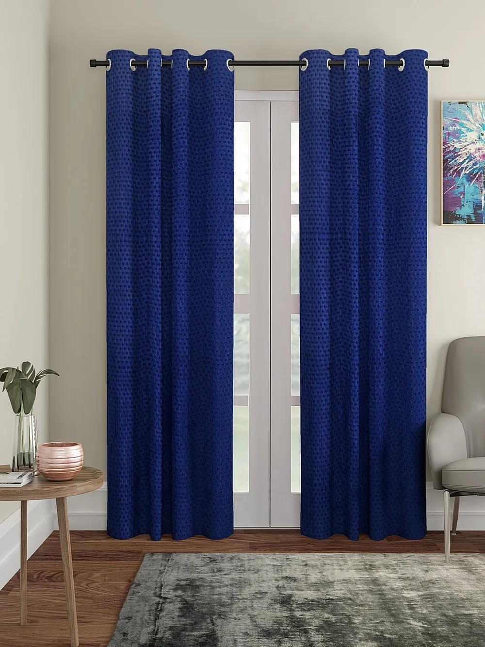 Cortina Pretty Blue Designer Eyelet Door Curtain Large (Size: 270 cm x 115 cm)